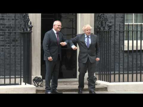 Australian PM Scott Morrison arrives at 10 Downing street to meet Britain's Boris Johnson