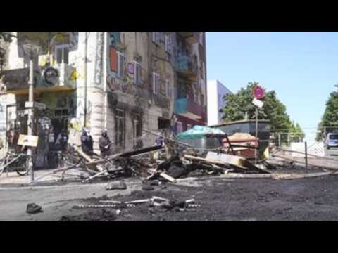 Footage of the Berlin district of Friedrichshain after riots