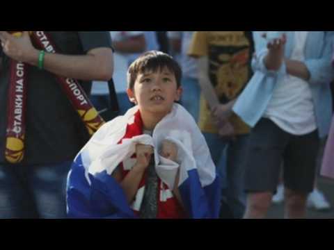 Russia supporters watch match against Finland at Moscow fan zone
