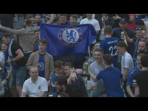 Chelsea fans react after scoring during Champions League final