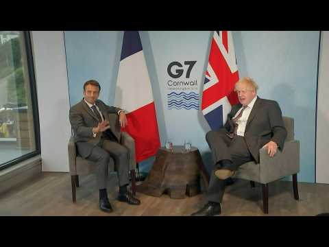G7: France's Macron meets with Boris Johnson in Carbis Bay