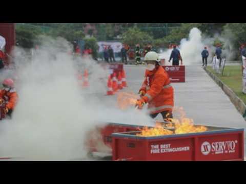 Indonesian firefighters hold drills to prepare for rescues