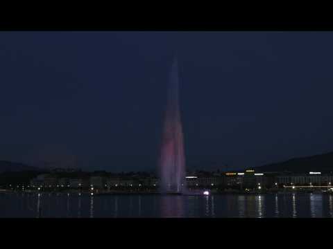 Geneva water fountain lit with US and Russian flags' colors after Biden-Putin summit