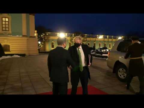 Ukrainian President Zelensky greets British PM Johnson in Kyiv