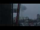 Smoke billows after Russian airstrike targets Kyiv TV tower