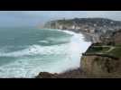 Storm Eunice hits the cliffs of Etretat and Le Havre in northern France