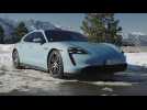 The new Porsche Taycan 4S Sport Turismo Design in Frozen Blue