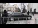 French President Macron's car arrives ahead of talks with Ukraine's Zelensky