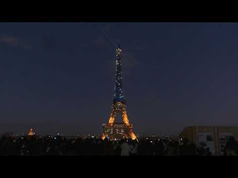 Paris shines Ukranian flag colours on Eiffel Tower