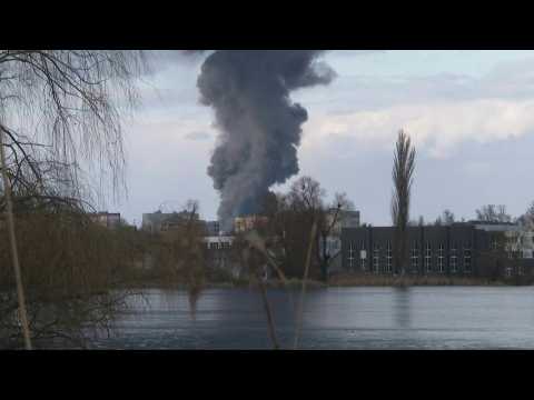 Smoke billows from Ukrainian oil depot allegedly targeted overnight by Russian forces