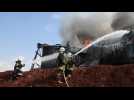 Syrian firefighters put out huge fire at Idlib fuel depot