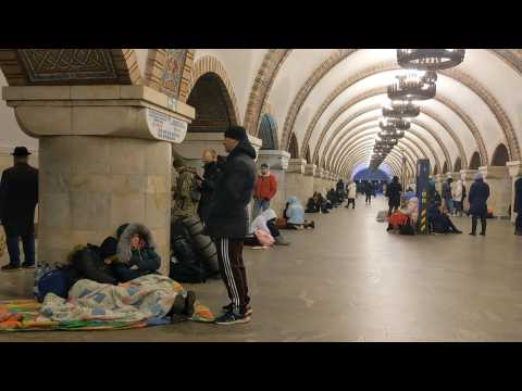 Ukrainians find shlelter inside a Kyiv metro station as Russian invasion continues