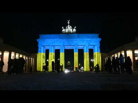 Berlin's Brandenburg Gate lit up with colours of Ukraine flag