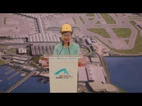 Ceremony for completion of Hong Kong Airport's third runway pavement