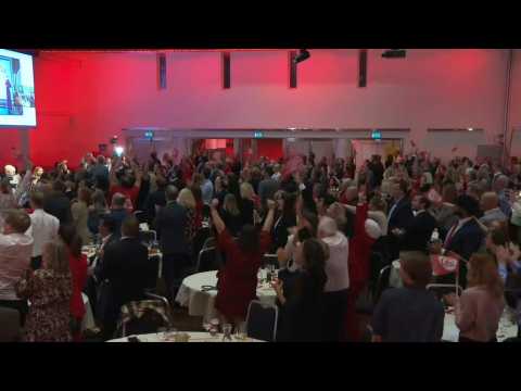 Norwegian Labour Party supporters cheers as initial election results come in