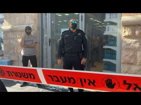 Israeli police gather at stabbing attack scene in Jerusalem