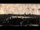 Watch video of Jerusalem, Sep 29 (EFE/EPA).- Ultra-Orthodox Jews From Vizhnitz Hasidic Dynasty Attended Wednesday A Special Prayer After The Sukkot Holiday At The Western Wall Of The Old City Of Jerusalem. (Camera: ABIR SULTAN).SHOT LIST: ULTRA-ORTHODOX JEWS FROM THE VIZHNITZ HASIDIC DYNASTY PRAY AFTER THE END OF THE SUKKHOT HOLIDAY AT THE WESTERN WALL OF THE OLD CITY OF JERUSALEM, ISRAEL. - Ultra-Orthodox Jews pray after end of Sukkot holiday in Jerusalem - Label : EFE Inglés -
