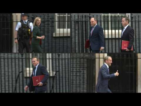 British cabinet ministers arrive at Downing Street for first post-reshuffle meeting