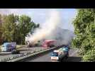 Un camion de forains prend feu sur l'A1 à hauteur de Laucourt