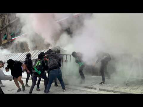 Abortion rights activists clash with police in Mexico City