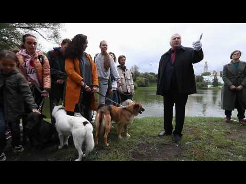 Leader of the Liberal Democratic Party of Russia visits a group of animal rights activists in Moscow