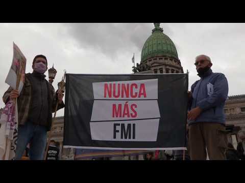 Left-wing groups protest in front of the Argentine Congress