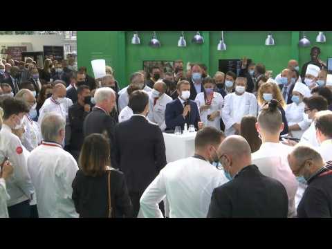 Emmanuel Macron arrives at international food trade fair in Lyon