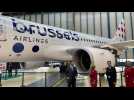 Le personnel de Brussels Airlines manifeste lors de la présentation du nouveau logo