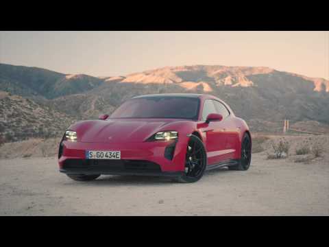 The new Porsche Taycan GTS Sport Turismo Design in Carmine Red