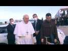 Pope Francis arrives at Mavrovouni migrant camp in Lesbos