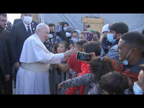 Pope Francis meets migrants at Mavrovouni camp on Lesbos island
