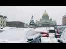 Saint Petersburg turns white after a night of heavy snowfall