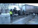 Images of accident aftermath after thirteen killed in Ukraine minibus crash