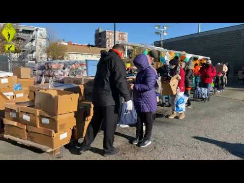 Long line at Massachusetts food bank ahead of Thanksgiving