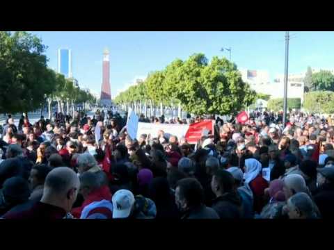 "Down with the coup" shout anti-President protestors in Tunis