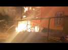 Ukrainian firefighters battle blaze in Sumy region after Russian airstrike