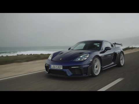 The new Porsche 718 Cayman GT4 RS in Blue Metallic Driving Video