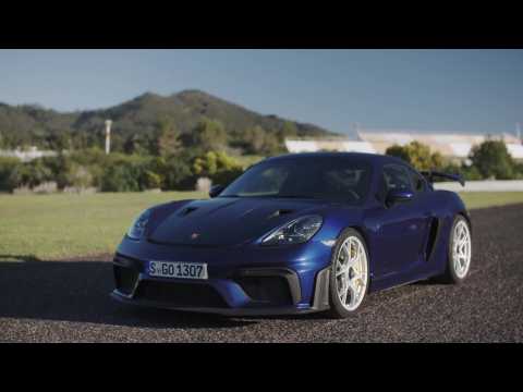 The new Porsche 718 Cayman GT4 RS Design in Blue Metallic