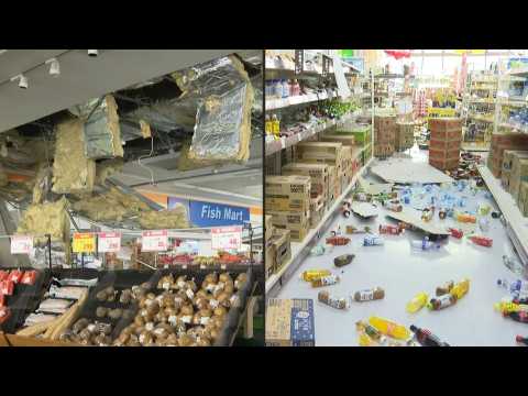 Aftermath scenes in Japanese supermarket after quake