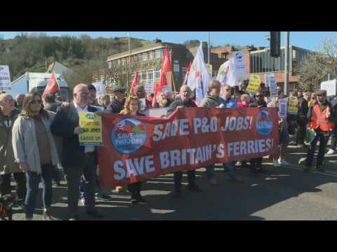 P&amp;O ferry workers and supporters protest at job losses outside Port of Dover