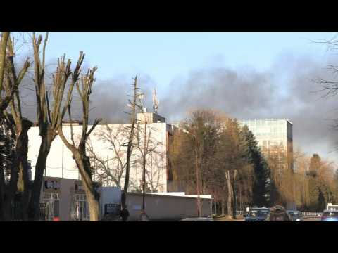 Clouds of smoke rising from area of Lviv airport in west Ukraine