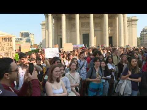 Demonstrators leave the Place du Panthéon in Paris for climate march