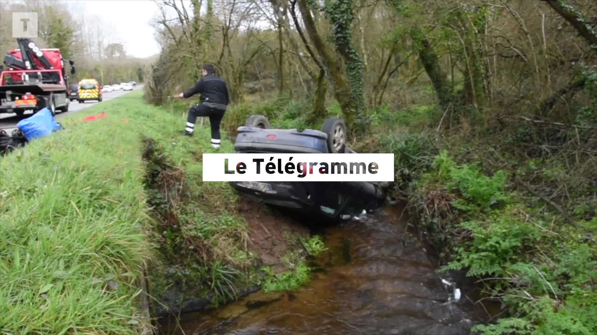 À Dirinon, une voiture dans un ruisseau mais personne à bord (Le Télégramme)