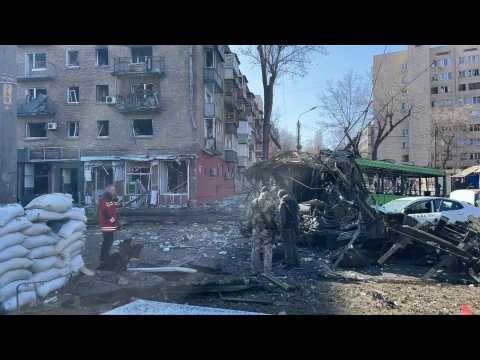 Destruction in Kyiv's Kurenivka district after attack