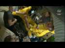 Russian crew arrives on board the ISS wearing yellow and blue