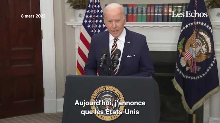 Illustration pour la vidéo Joe Biden bloque les importations américaines de pétrole et gaz russes