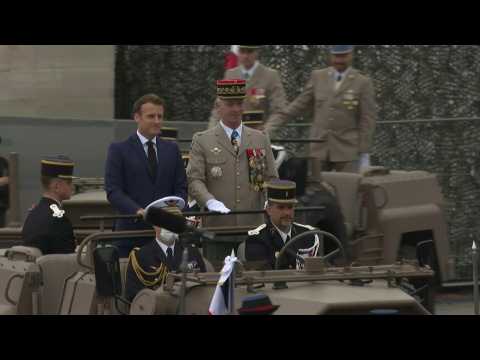 France's Bastille day parade: Macron arrives at the presidential rostrum