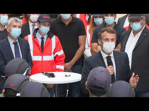 Macron visits factory of railway manufacturer CAF in Pyrénées