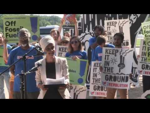Democratic congressman Illhan Omar leads protest against fossil fuels