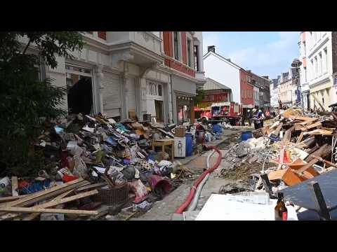 Footage of the effects of flooding in the German city of Stolberg